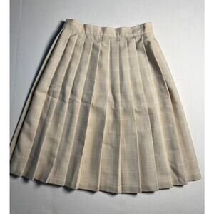Vintage‎ Women's Bill Blass Pleated Checked Tan and Cream Skirt, Size 6